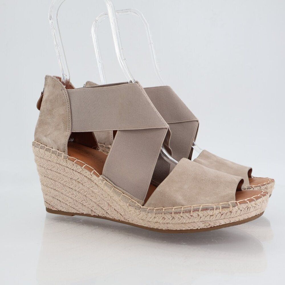 Gentle Souls Women's Colleen Sandal 11 Espadrille Wedge Cross Strap Beige Suede